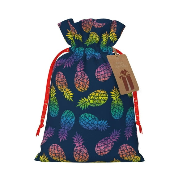 Honeii Abstract Bright Pineapple Fruit Retro Print Small Burlap Bags,Christmas Drawstring Treat Bags Gift Bags Reusable Candy Goodie Wrapping Bags for Holiday Party Favors Supplies -Small