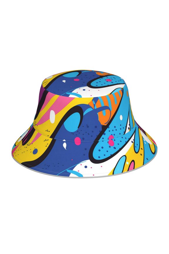 Abstract Color Splash for Unisex Bucket Hat Waterproof Rain Hat Reversible Shiny Rave Bucket Hat for Concert Festival Boonie Cap