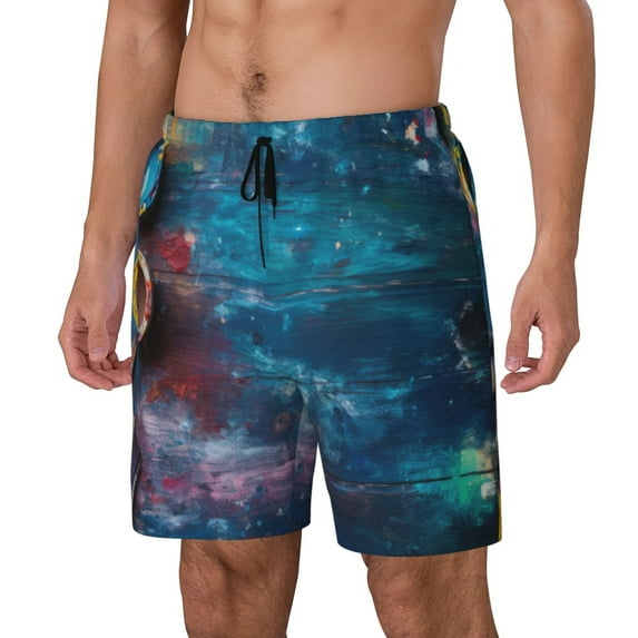 Honeii Abstract Colorful Art Supplies Print Men's Swim Shorts,Mens Swim Trunks,Breathable Mesh Beach Shorts for Swimming,Surfing, and Beach Activities-3X-Large
