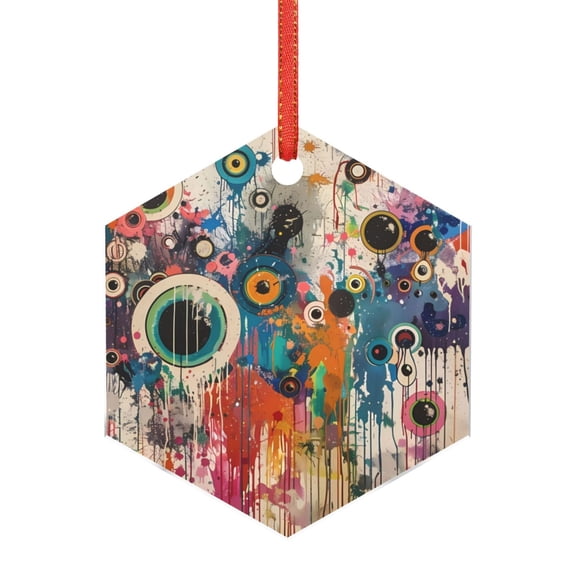 Honeii Abstract Colorful Dripping Circles Print Christmas Tree Acrylic Ornament | Christmas Decoration, Living Room Bedroom Garden Seasonal Decor for Christmas Tree-Hexagon