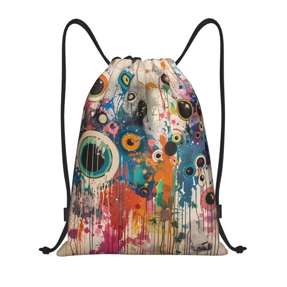 Honeii Abstract Colorful Dripping Circles Print Drawstring Backpack,Drawstring Bags String Backpack Gym Cinch Sack Backpack Sport Bag Draw-Small