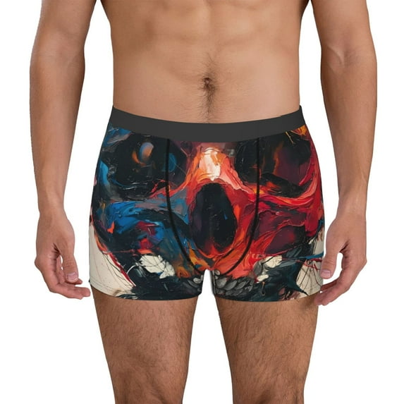 Honeii Abstract Colorful Skull Art Print Mens Boxer Briefs Breathable,Boxer Brief for Men, Moisture-Wicking Underwear-Small