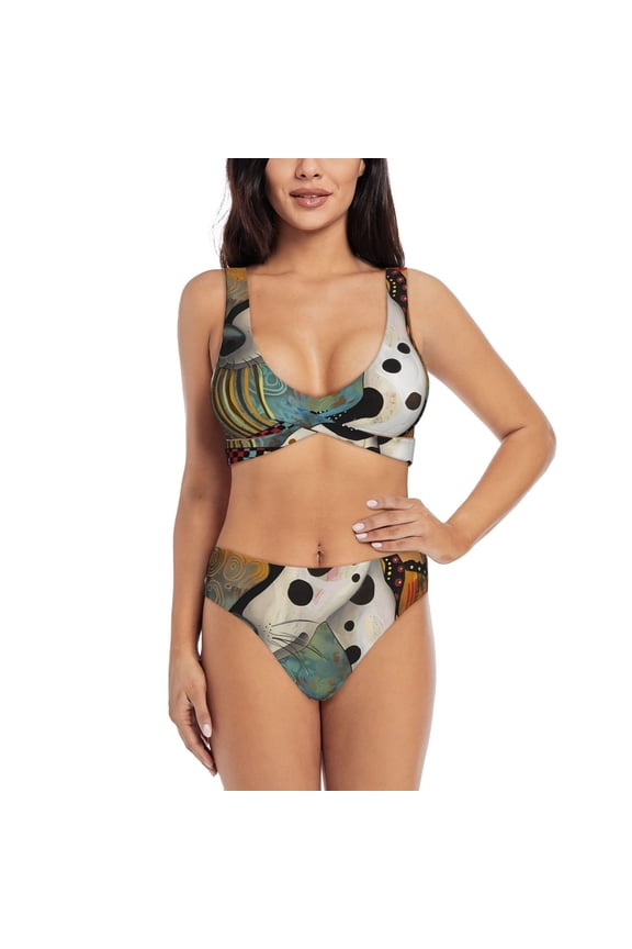 Abstract Dalmatian Art Print Women’s Bikini Set,Two Piece Swimsuit Bathing Suits,Stylish High Elasticity Swimwear for Beach and Pool