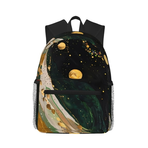 Honeii Abstract Gold Floral Galaxy Print School Backpack,Casual Lightweight Travel Rucksack Daypack,Backpacks for College High