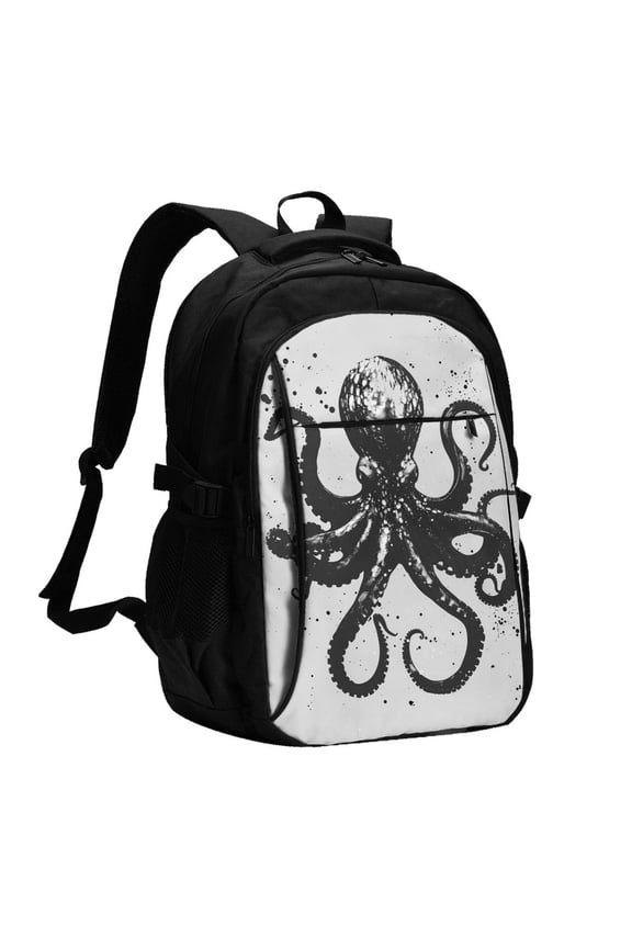 Abstract Ink Octopus for Travel Laptop Backpack, Business Laptops Backpack with USB Charging Port, College High School Computer Bag for Men Women
