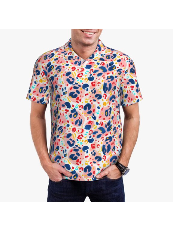 Abstract Leopard Print print Polo Shirt, a classic short-sleeved, button-down golf shirt designed for menMedium