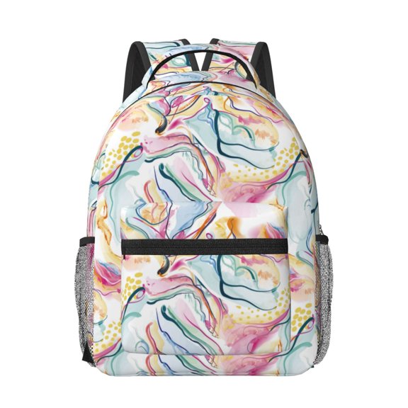 Honeii Abstract Marble Texture Print Backpack for School,15.6 inch Laptop Back Pack for High School and College Students, Waterproof Computer Bookbag-One Size