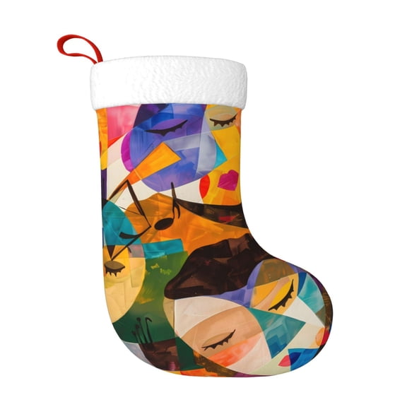 Honeii Abstract Musical Faces for Christmas Stocking,Large Xmas Stocking,Holiday and Family Stocking for Fireplace Christmas Holiday Party Decoration