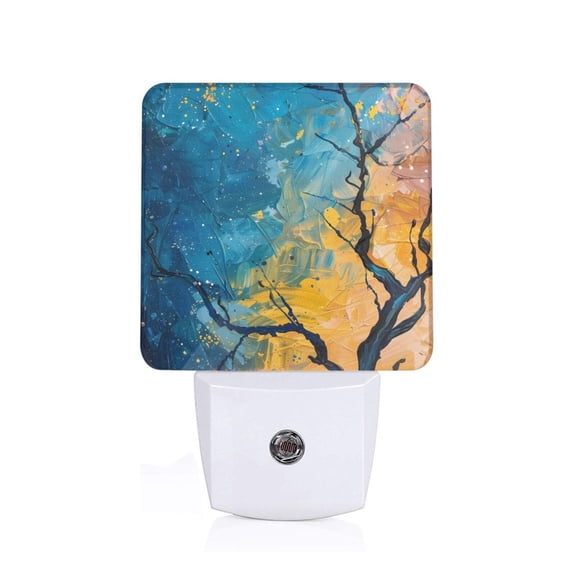 Honeii Abstract Night Sky Tree Print LED Night Light with Light Sensor, Night Lights Plug Into Wall,Ideal for Bedrooms and Hallways-US