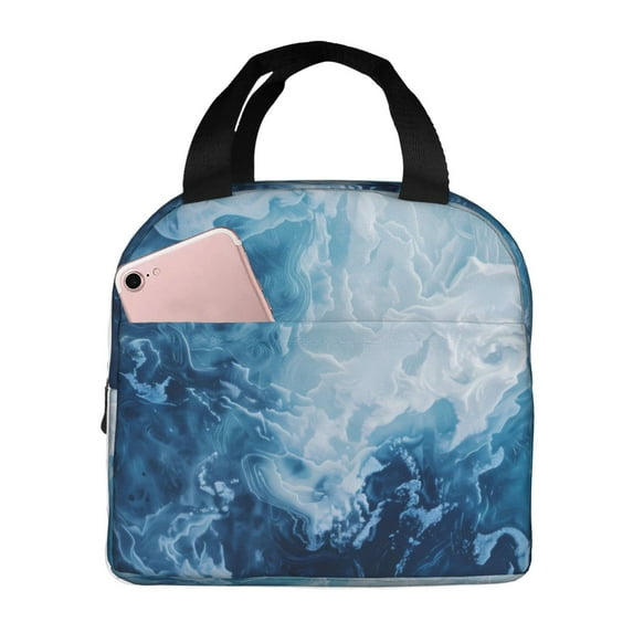 Honeii Abstract Ocean Waves Print Lunch Bag Women, Lunch Box Lunch Bag for Women Adult Men, Small Leakproof Cute Lunch Tote Large Capacity Reusable