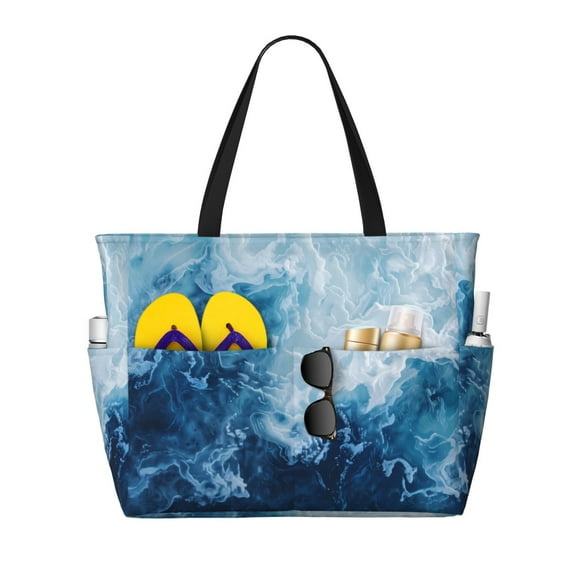 Honeii Abstract Ocean Waves for Tote Bag with Adjustable Strap,Beach Bag, Waterproof Sandproof Beach Tote Bag, Large Capacity Foldable Beach Bags