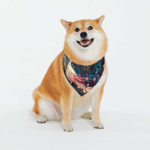 Honeii Abstract Peacock Painting Pattern Pet Scarf for Small Dogs and Cats,Washable Triangle Dog Scarfs with Adjustable Buckle,Dog Bandana-XX-Large