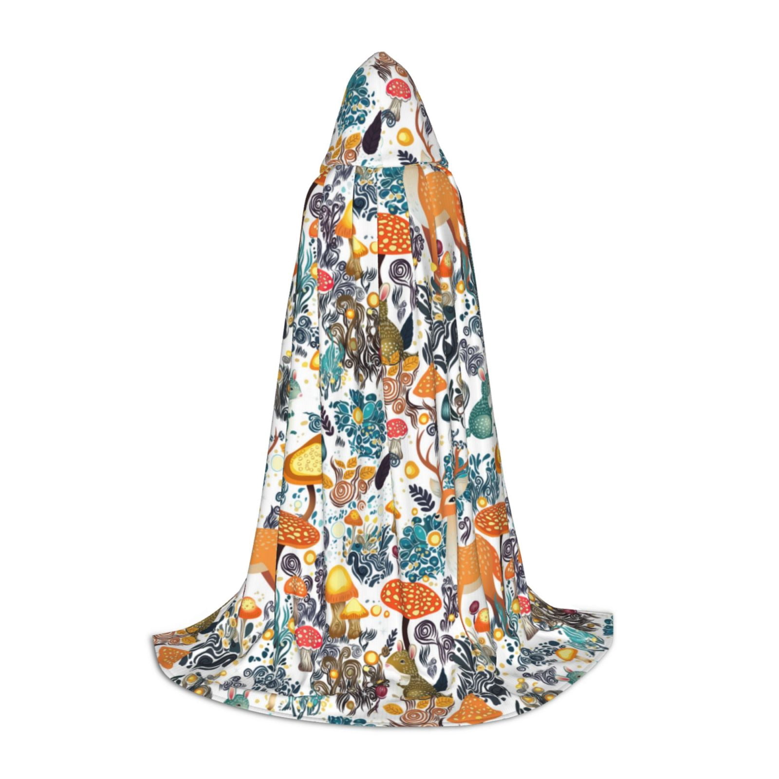 Honeii Abstract Plants Mushroom Deer Print Poncho Cape, Cloak Coat ...