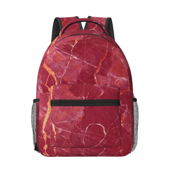 Honeii Abstract Red Marble Print Backpack for School,15.6 inch Laptop Back Pack for High School and College Students, Waterproof Computer Bookbag-One Size