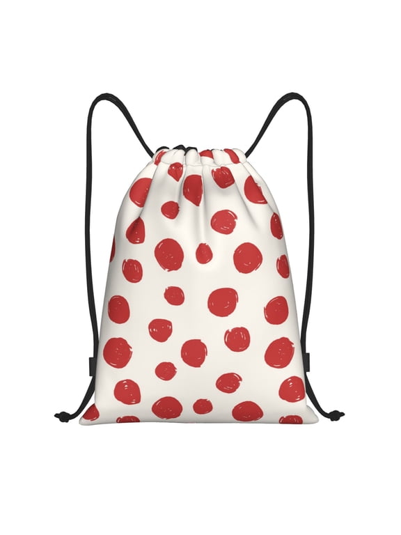 Abstract Red Polka Dot Print Drawstring Backpack,Drawstring Bags String Backpack Gym Cinch Sack Backpack Sport Bag Draw-Small