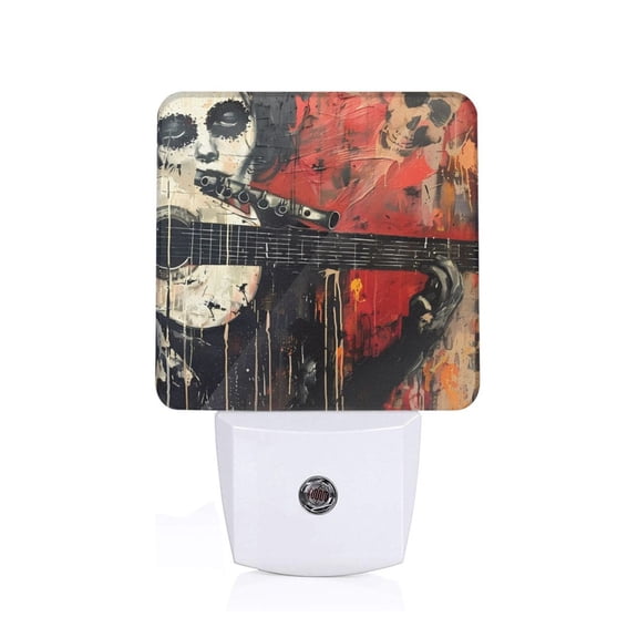 Honeii Abstract Skull Guitar Art Print LED Night Light with Light Sensor, Night Lights Plug Into Wall,Ideal for Bedrooms and Hallways-US
