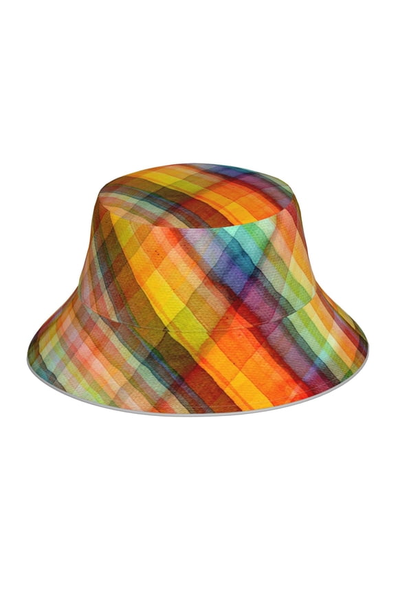Abstract Watercolors Tartan for Unisex Bucket Hat Waterproof Rain Hat Reversible Shiny Rave Bucket Hat for Concert Festival Boonie Cap