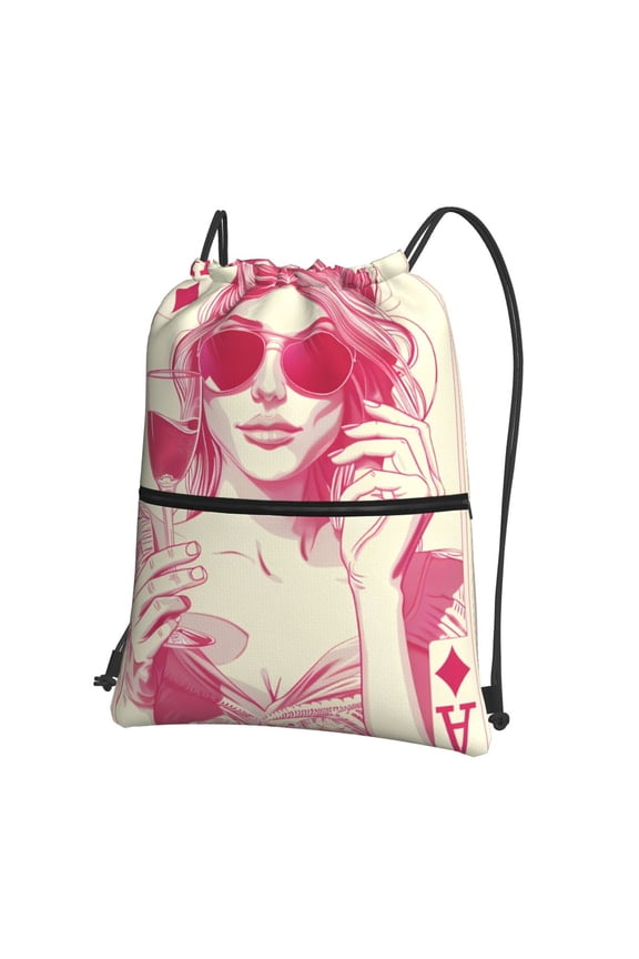 Ace Of Diamonds Lady Print Drawstring Backpack,String Bag,Sackpack Cinch Water Resistant Nylon for Gym Shopping Sport Yoga
