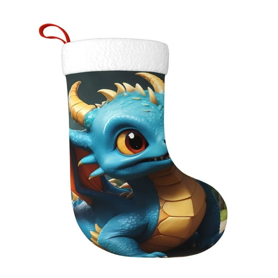 Honeii Adorable Blue Baby Dragon for Christmas Stocking,Large Xmas Stocking,Holiday and Family Stocking for Fireplace Christmas Holiday Party Decoration