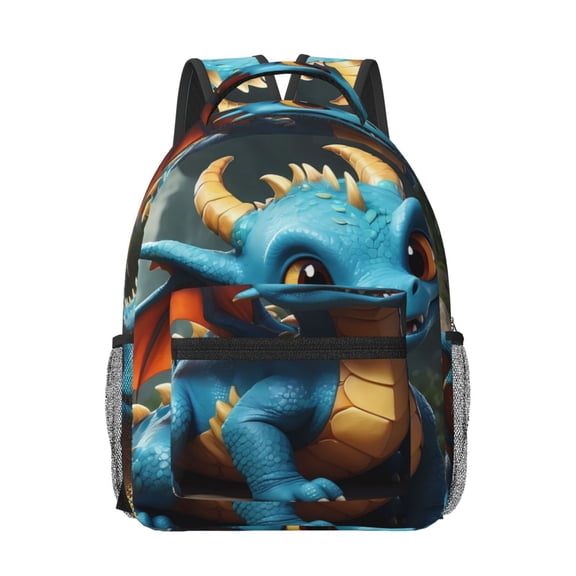 Honeii Adorable Blue Baby Dragon Print Backpack for School,15.6 inch Laptop Back Pack for High School and College Students, Waterproof Computer Bookbag-One Size