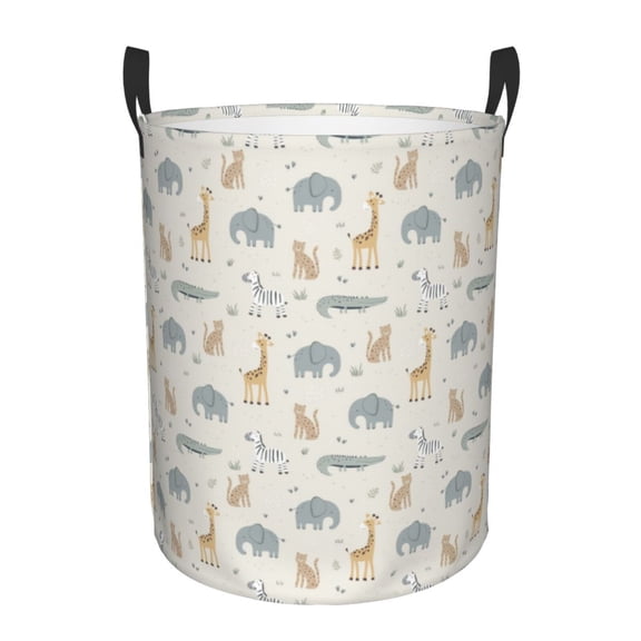 Honeii African Animals Print Laundry Hamper Basket,Baby Nursery Woven Storage Basket for Toys Bin,Pillows,Blankets,Clothes-Small