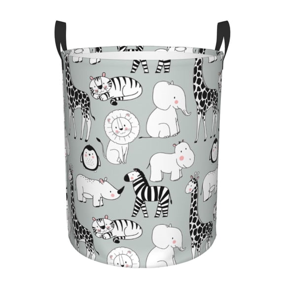 Honeii African Animals Print Laundry Hamper Basket,Baby Nursery Woven Storage Basket for Toys Bin,Pillows,Blankets,Clothes-