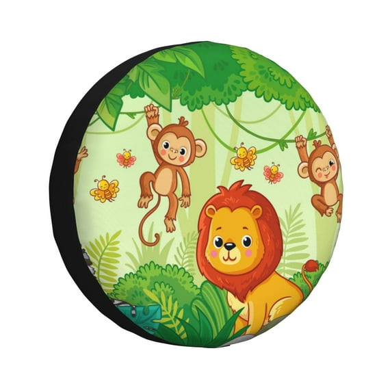 Honeii African Animals in the Jungle Print Tire Covers, Waterproof Anti-UV Sun Snow Rain Tire Covers for Trailers, RV, Camper, SUV, Truck-14 inch