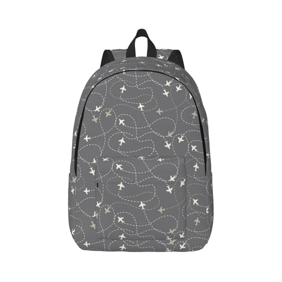 Honeii Airplane Routes Around The World Print Canvas College Laptop Backpack, Durable Rucksack Travel Notebook Bag School Backpack Book Bag for Men Women-Small