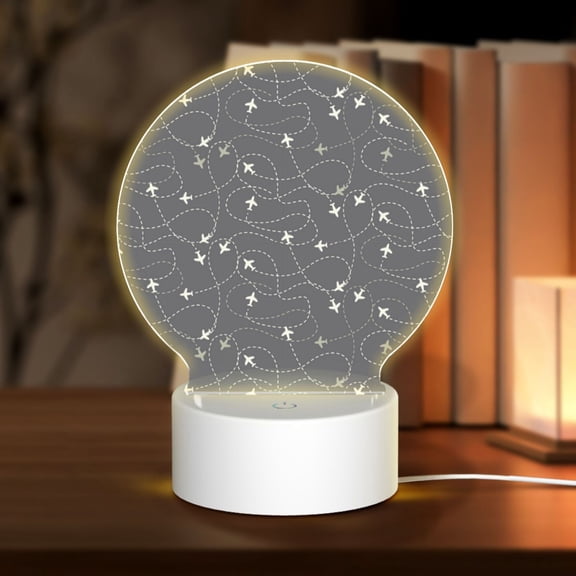 Honeii Airplane Routes Around The World Print Acrylic LED Night Lamp,Round Touch-Control Night Light with 3 Lighting Modes,for Bedrooms, Living Rooms, and Gifting