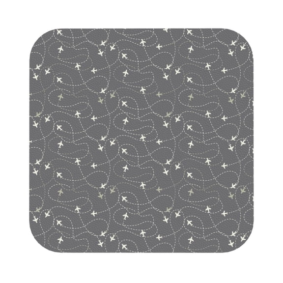 Honeii Airplane Routes Around The World Print Leather Coaster Set of 6, Ideal for Safeguarding Your Furniture from Drinks Spills and Effortless Cleanup,Square