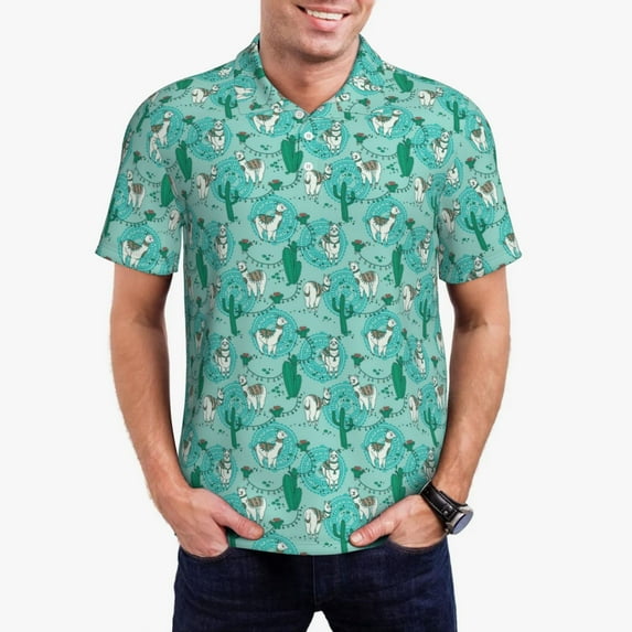 Honeii Alapaca in Boho print Polo Shirt, a classic short-sleeved, button-down golf shirt designed for menSmall