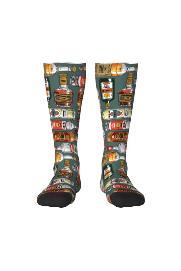 Alcohol Bottles Print Long Socks,Novelty Design Socks Gift for Men and Women,Crew Socks,Calf Socks
