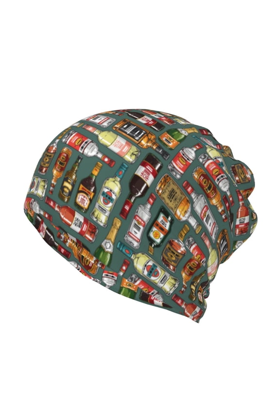 Alcohol Bottles Print Winter Beanie Daily Hat - Thermal Polar Fleece Ski Running Hat Skull Cap for Men and Women,Beanie