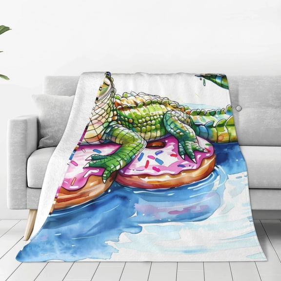 Honeii Alligator Donut Pool Float Print Fleece Blanket - Throw Blanket for Bed, Sofa, Couch, Camping, and Travel , Microplush Ultra Soft Warm Blanket-60"x50"