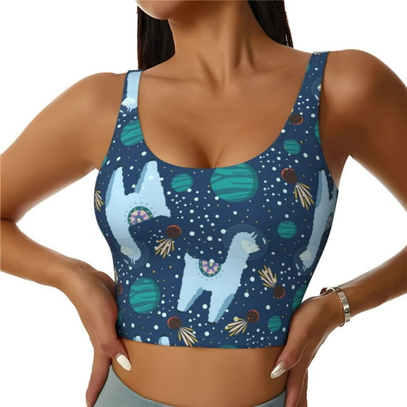 Honeii Alpaca Astronaut in Space patten Workout Crop Tank Top for Women Yoga Tank Tops Athletic Sports Shirts Exercise Undershirts,Sports Bra,Sports vest-Medium
