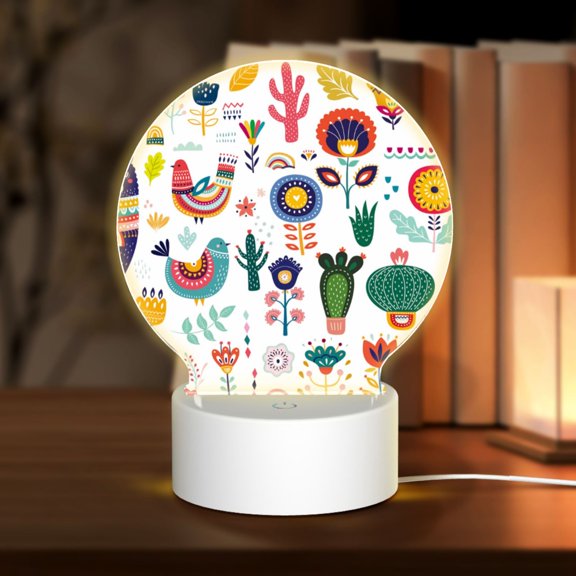 Honeii Alpaca Flower Print Acrylic LED Night Lamp,Round Touch-Control Night Light with 3 Lighting Modes,for Bedrooms, Living Rooms, and Gifting