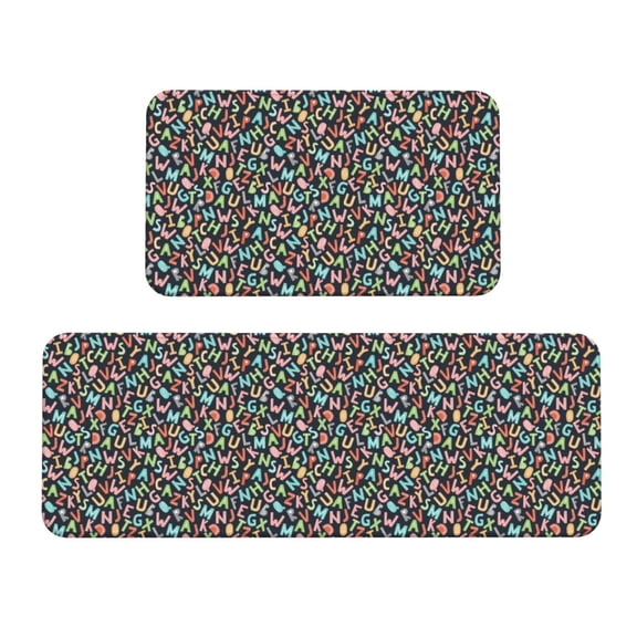 Honeii Alphabet Print Kitchen Mat [2 PCS] for Floor, Waterproof Non-Slip Rugs, Kitchen Decor,Standing Mat for Floor,Office, Sink, Laundry