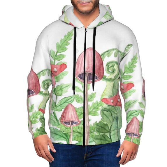 Honeii Amanita Fly Agaric Print Hoodies for Men, Pullover & Full Zip, Breathable Zip up Hoodie, Sweatshirt-Large