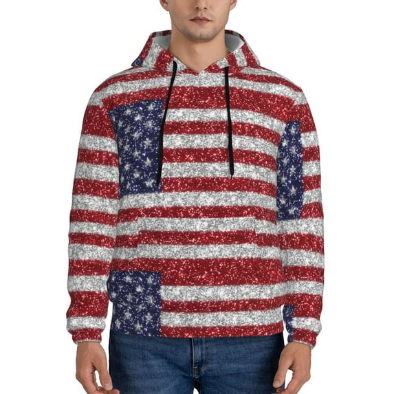 Honeii America Flag Glitter Pattern Mens Hoodies Men's Loose Sleeve Sweatshirt,Pullover Hooded Sweatshirt for Men,Essentials Hoodie-XX-Large