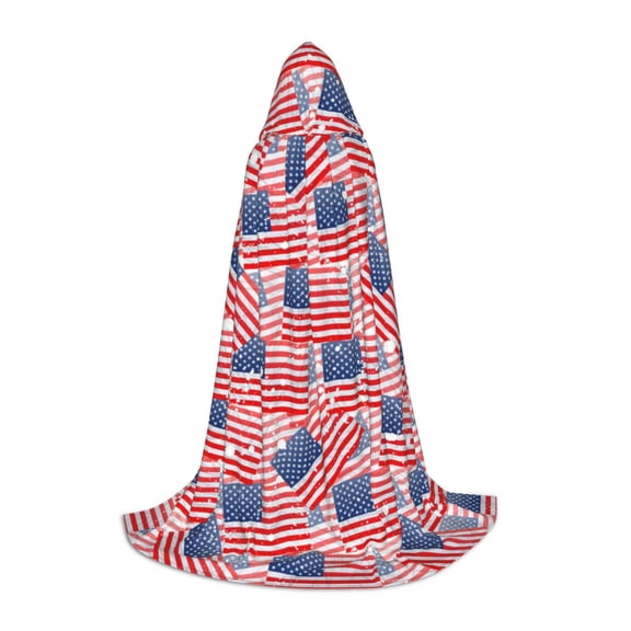 Honeii America Flags Print Poncho Cape, Cloak Coat, Snuggly Hooded Wearable Blanket, Hooded Cape For Teenagers,Halloween Costumes-Medium