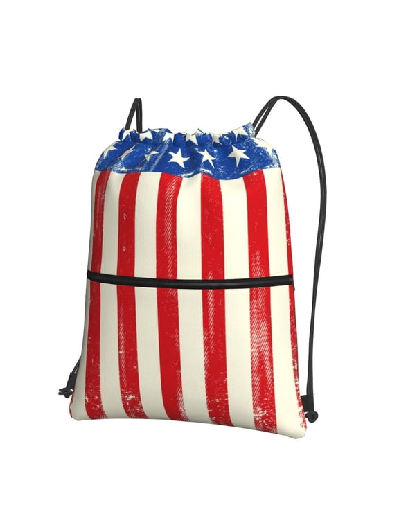 America Flags2 Print Drawstring Backpack,String Bag,Sackpack Cinch Water Resistant Nylon for Gym Shopping Sport Yoga