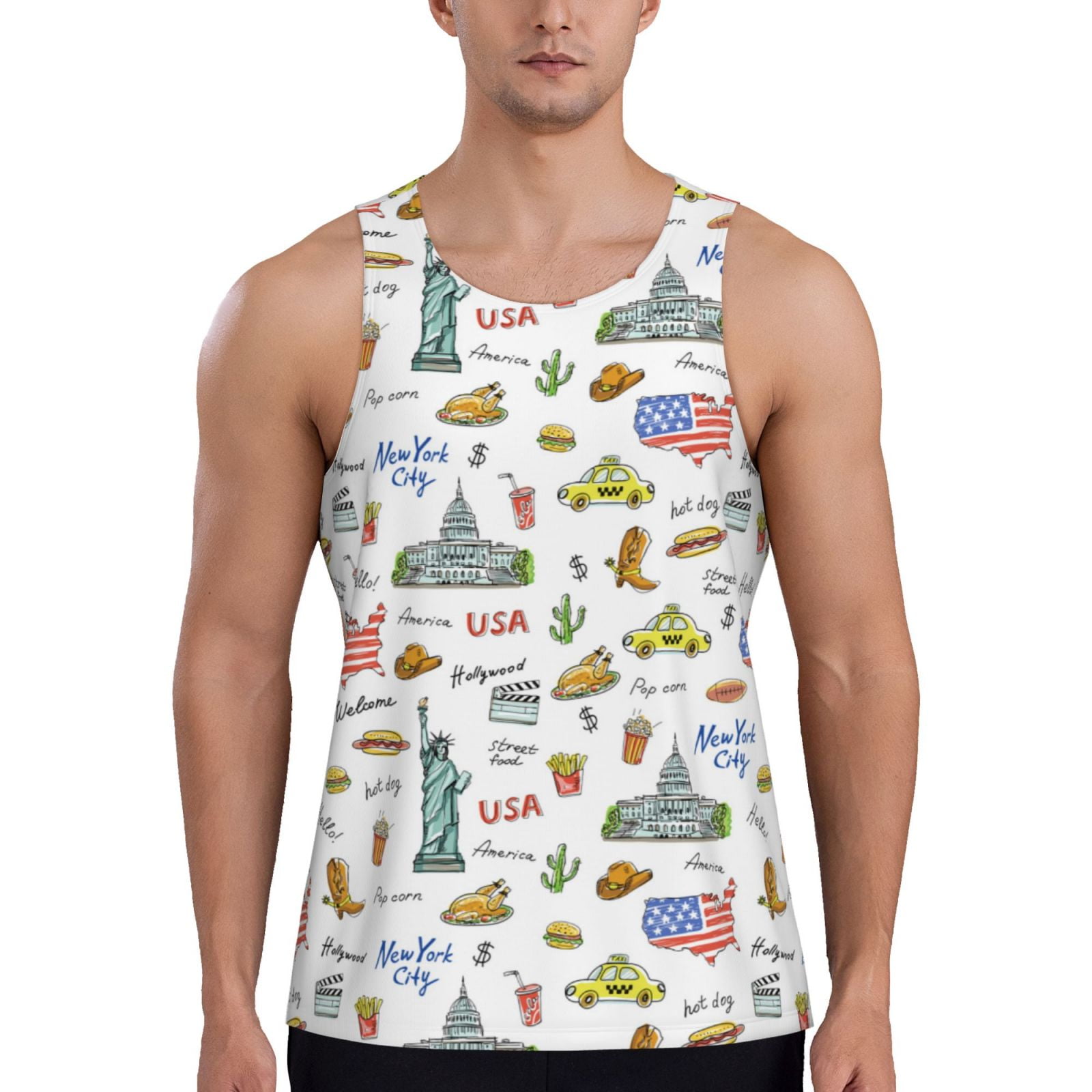Honeii America Landmarks Pattern Men's Workout Tank Top Casual