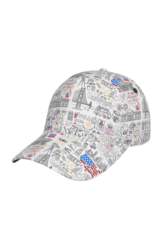 America Landmarks2 Print Hat, Women's Baseball Hat Unisex Fit, Baseball Cap,Adjustable One Size