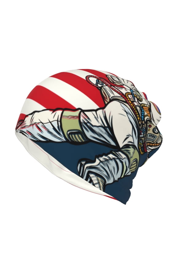American Astronaut Runs Forward Print Winter Beanie Daily Hat - Thermal Polar Fleece Ski Running Hat Skull Cap for Men and Women,Beanie