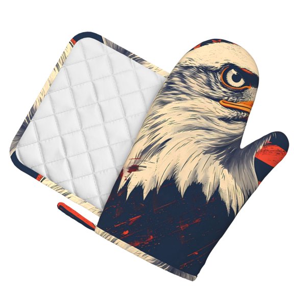Honeii American Bald Eagle A patten Oven Mitts and Pot Holders Sets, Baker Oven Mitts, Mittens for Kitchen Decor, Baking Lover over Gloves Gifts