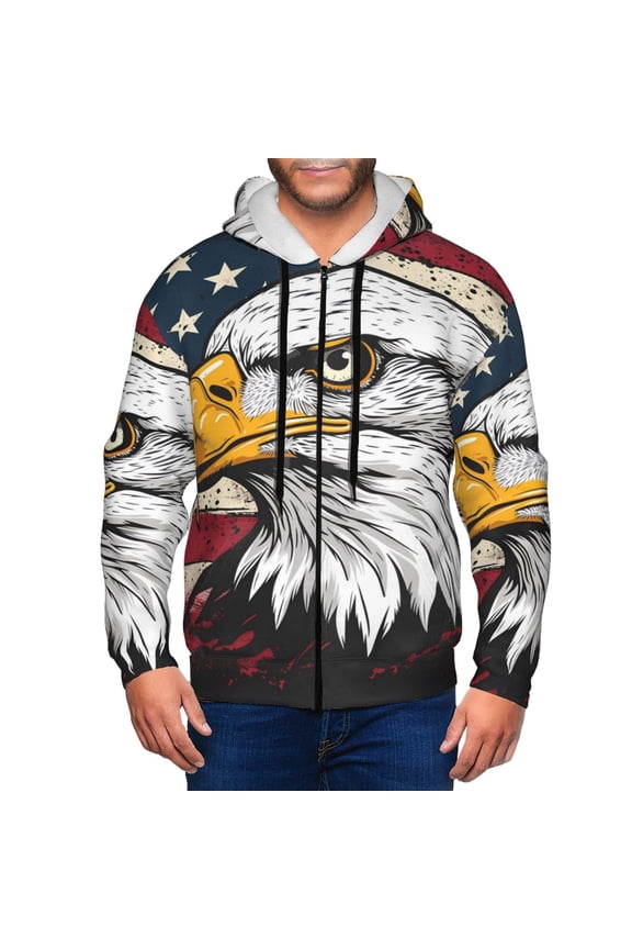 American Bald Eagle Print Hoodies for Men, Pullover & Full Zip, Breathable Zip up Hoodie, Sweatshirt-Large