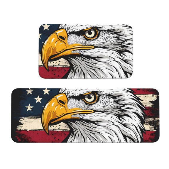 Honeii American Bald Eagle Print Kitchen Mat [2 PCS] for Floor, Waterproof Non-Slip Rugs, Kitchen Decor,Standing Mat for Floor,Office, Sink, Laundry