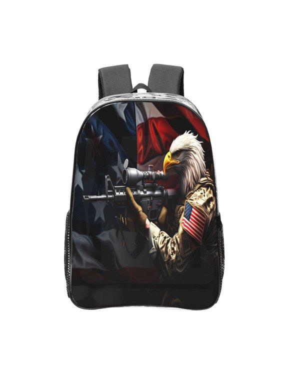 American Bald Eagle Warrior Print Clear Backpack Heavy Duty Transparent Bag 17" See Through BookBag for Women Men Adults Work Festival Sports Travel