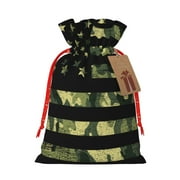 Honeii American Flag Camo Print Small Burlap Bags,Christmas Drawstring Treat Bags Gift Bags Reusable Candy Goodie Wrapping Bags for Holiday Party Favors Supplies -Small