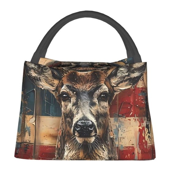 Honeii American Flag Deer Art Print Cooler Bag Insulated, Large Leakproof Soft Sided Portable Cooler Bag,Lunch Box Lunch Bag